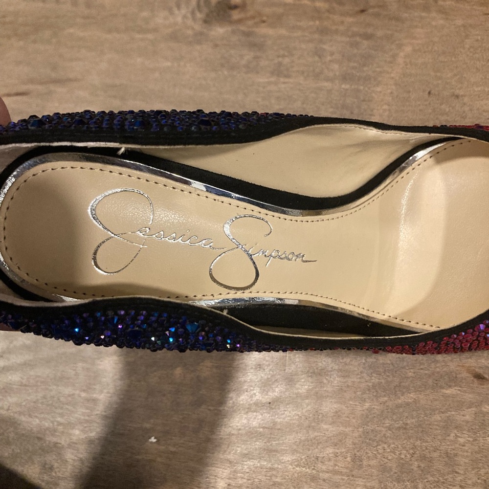 Embellished Pointed-Toe Stiletto Pumps in Blue-Pink Ombre - Picture 3 of 3